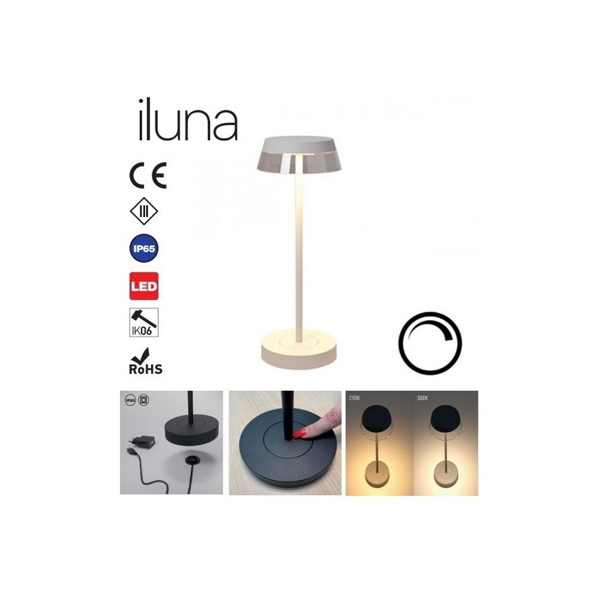 Redo 90306 - LED ljusreglerad bordslampa touch ILUNA LED/2,5W/5V 2700-3000K 3000 mAh IP65 vit