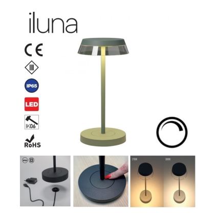 Redo 90309 - LED ljusreglerad bordslampa touch ILUNA LED/2,5W/5V 2700-3000K 3000 mAh IP65 grön