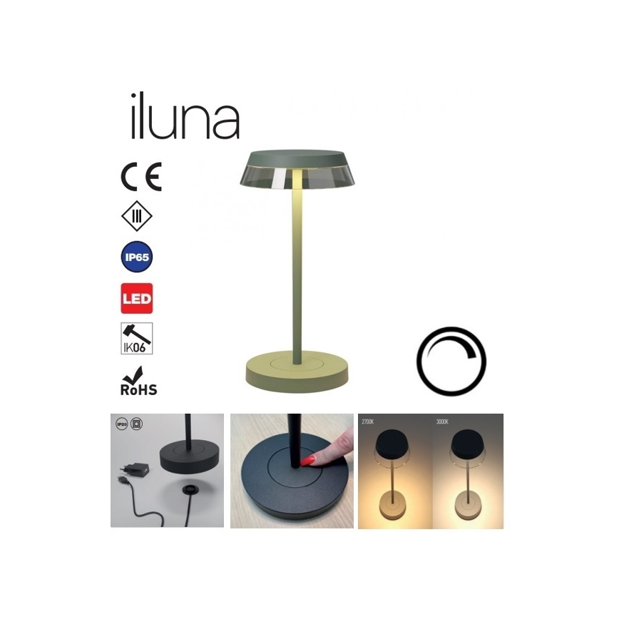 Redo 90309 - LED ljusreglerad bordslampa touch ILUNA LED/2,5W/5V 2700-3000K 3000 mAh IP65 grön