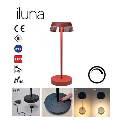 Redo 90311- LED ljusreglerad bordslampa touch ILUNA LED/2,5W/5V 2700-3000K 3000 mAh IP65 röd
