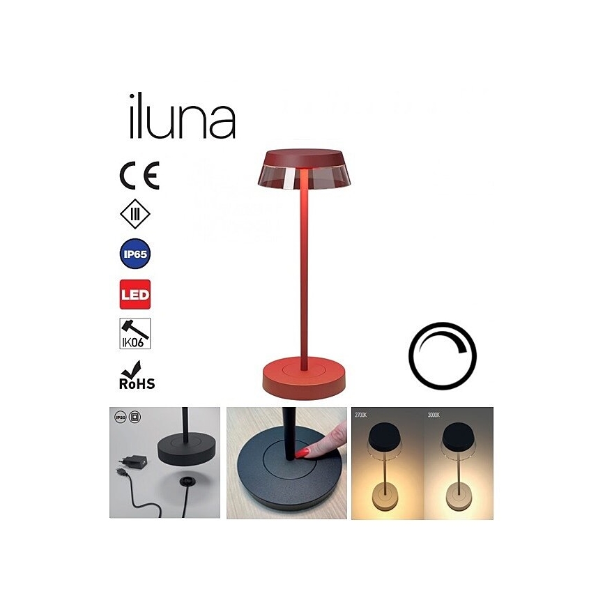 Redo 90311- LED ljusreglerad bordslampa touch ILUNA LED/2,5W/5V 2700-3000K 3000 mAh IP65 röd