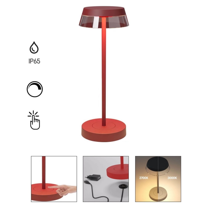 Redo 90311- LED ljusreglerad bordslampa touch ILUNA LED/2,5W/5V 2700-3000K 3000 mAh IP65 röd