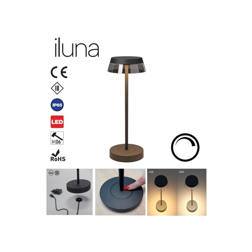 Redo 90312 - LED ljusreglerad bordslampa touch ILUNA LED/2,5W/5V 2700-3000K 3000 mAh IP65 svart