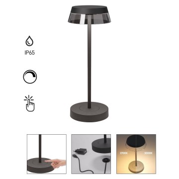 Redo 90312 - LED ljusreglerad bordslampa touch ILUNA LED/2,5W/5V 2700-3000K 3000 mAh IP65 svart