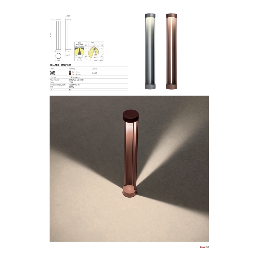 Redo 90365 - LED-utomhuslampa ZEUS LED/11,5W/230V 3000K 75 cm IP54 antracit