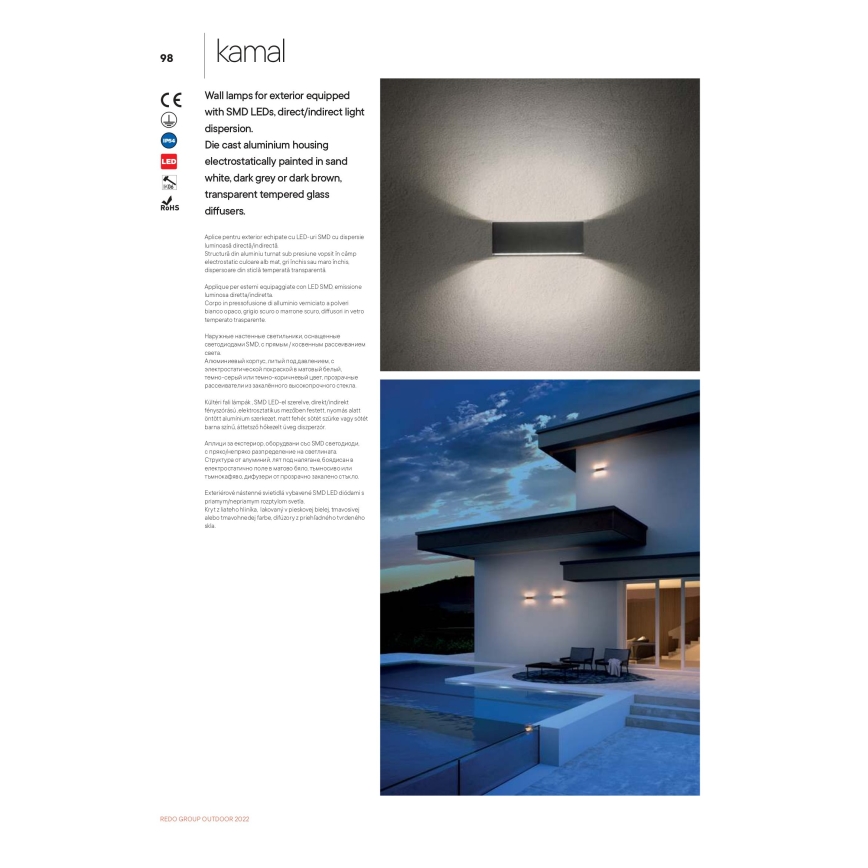 Redo 90376 - LED vägglampa för utomhusbruk KAMAL LED/4,4W/230V 3000K IP54 grå