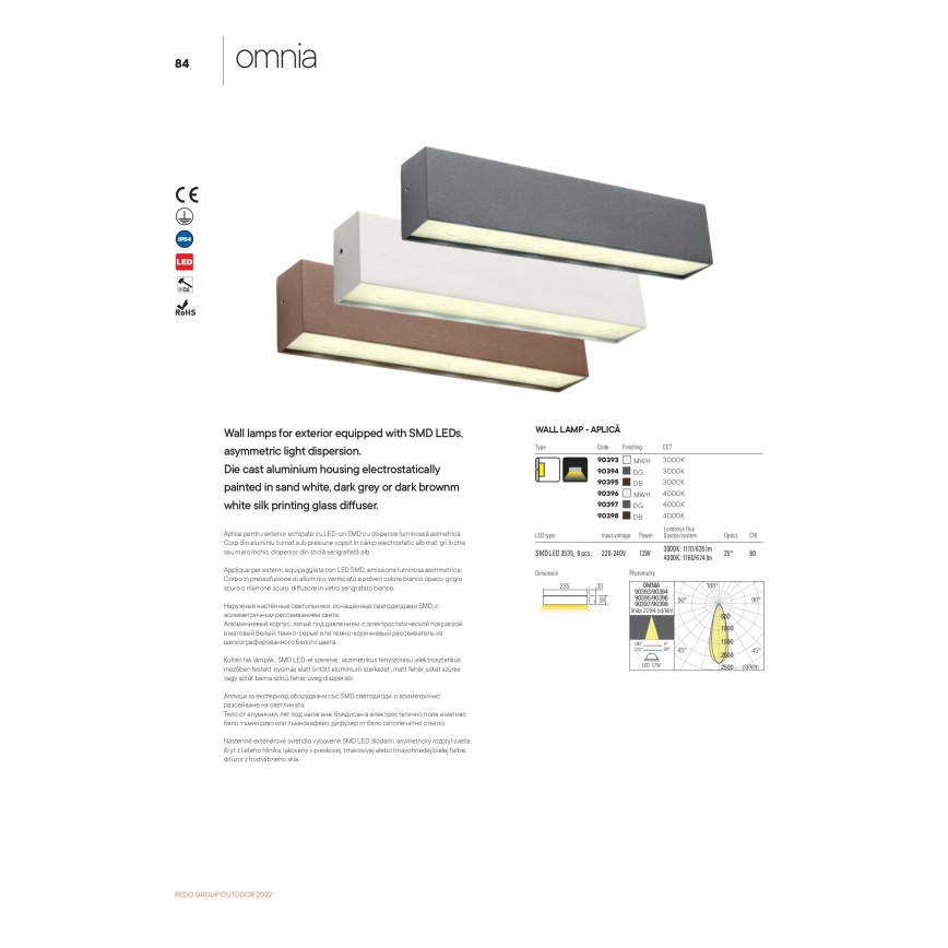 Redo 90393 - LED vägglampa för utomhusbruk OMNIA LED/12W/230V 3000K IP54 vit