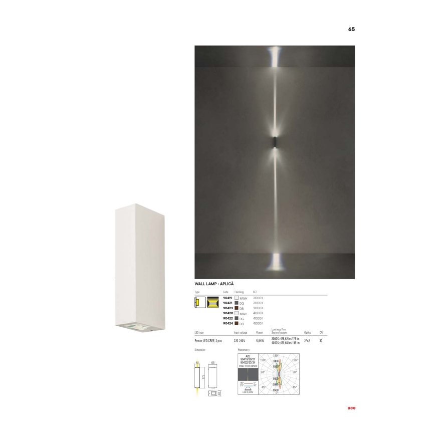 Redo 90421 - LED vägglampa för utomhusbruk ACE 2xLED/5,84W/230V 3000K IP54 grå