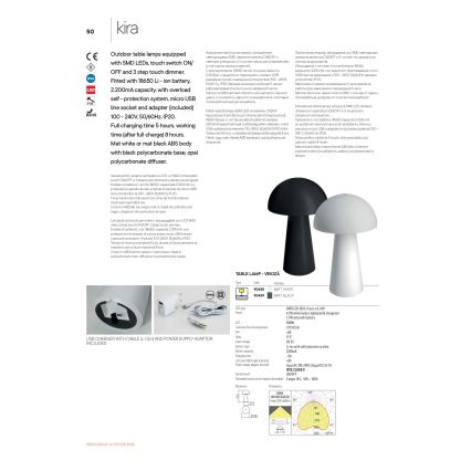 Redo 90438 - LED-dimmbar beröringsstyrd utomhuslampa KIRA LED/4,7W/230V 2200 mAh IP44 vit