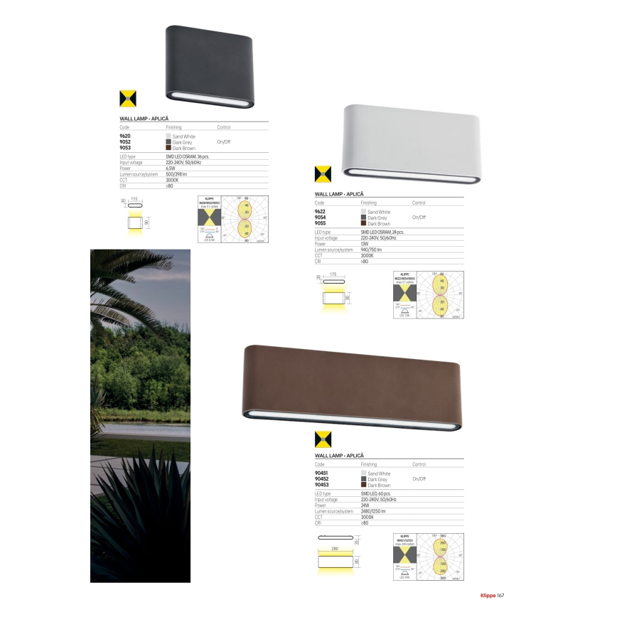 Redo 90452 - KLIPPE LED utomhusvägglampa, 24 W, 230 V, 3000 K, IP54, antracit