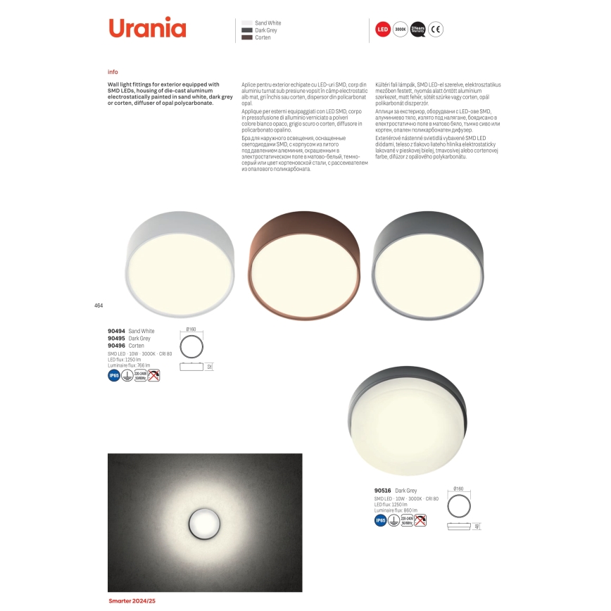 Redo 90494 - LED taklampa för utomhusbruk URANIA LED/10W/230V diameter 16 cm 3000K IP65 vit