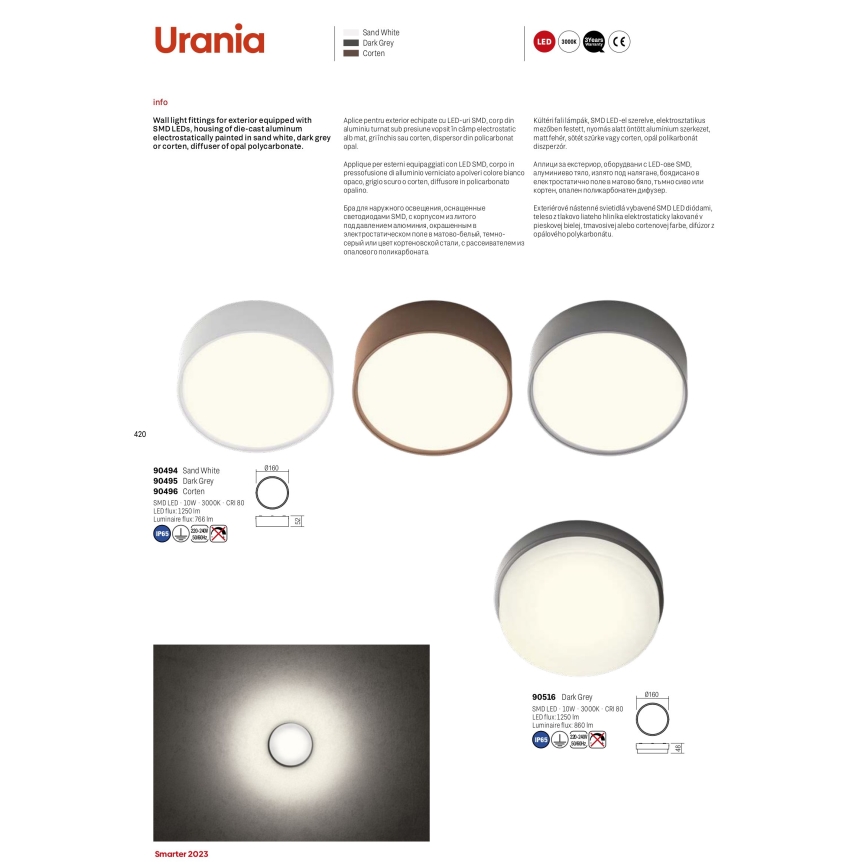 Redo 90516 - LED taklampa för utomhusbruk URANIA LED/10W/230V diameter 16 cm IP65 antracit