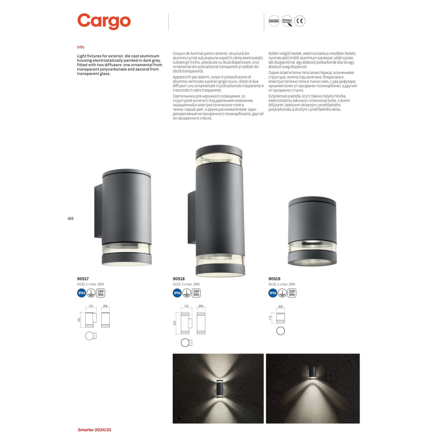 Redo 90519 - Taklampa för utomhusbruk CARGO 1xGU10/28W/230V IP54 antracit