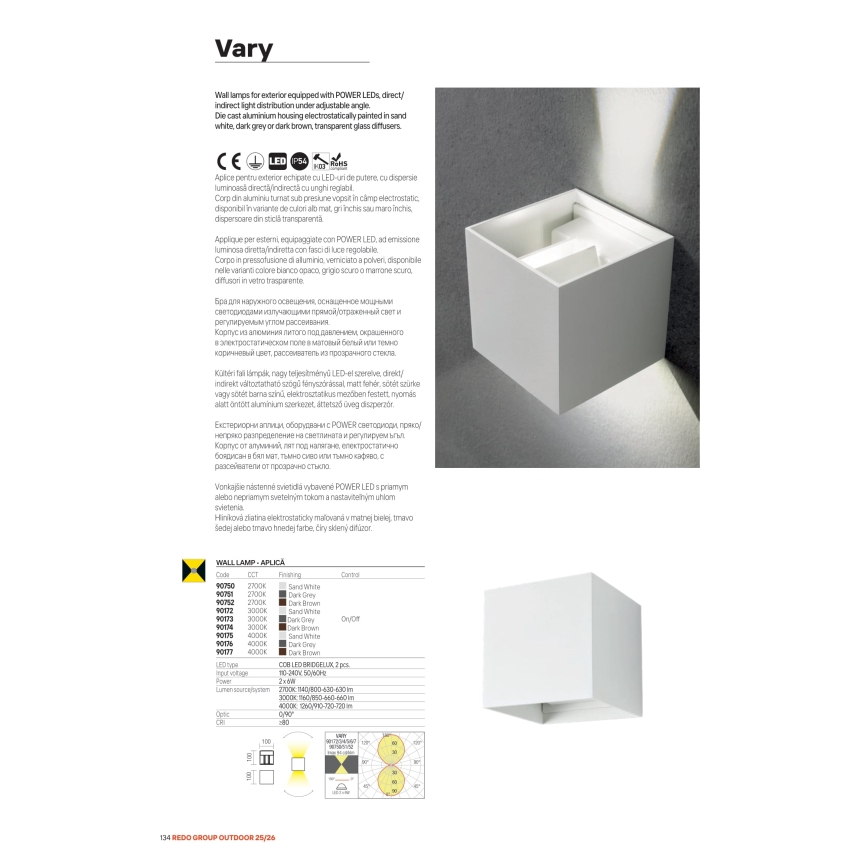Redo 90552 - LED utomhusvägglampa VARY 2xLED/10W/230V 3000K IP54 vit