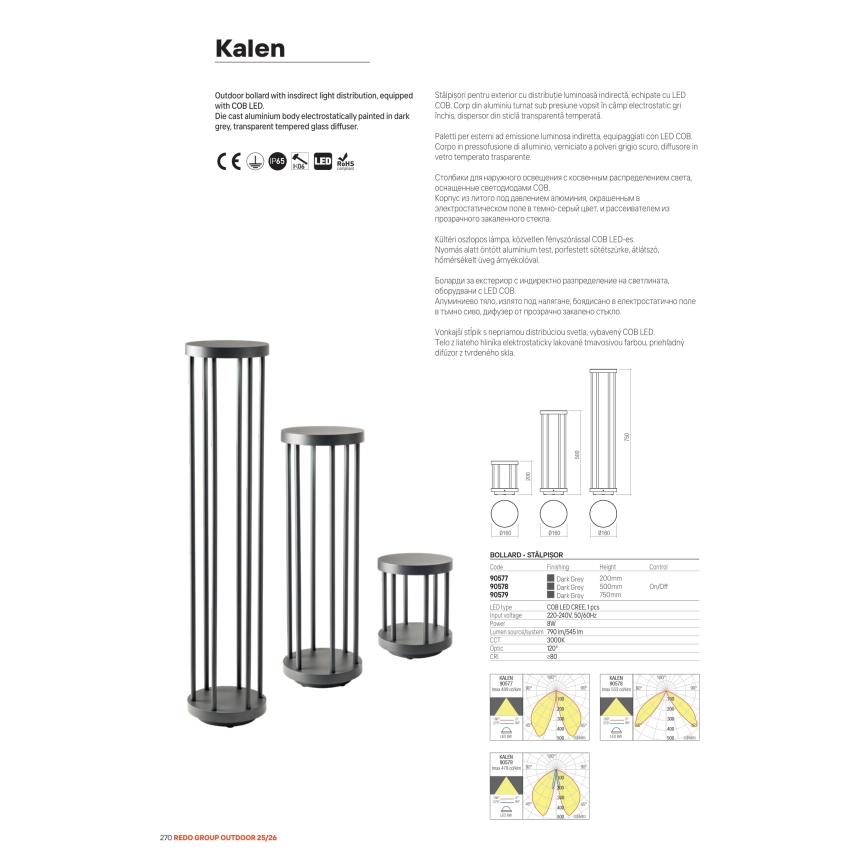Redo 90577 - KALEN LED utomhuslampa 8W/230V 3000K 20 cm IP65 antracit