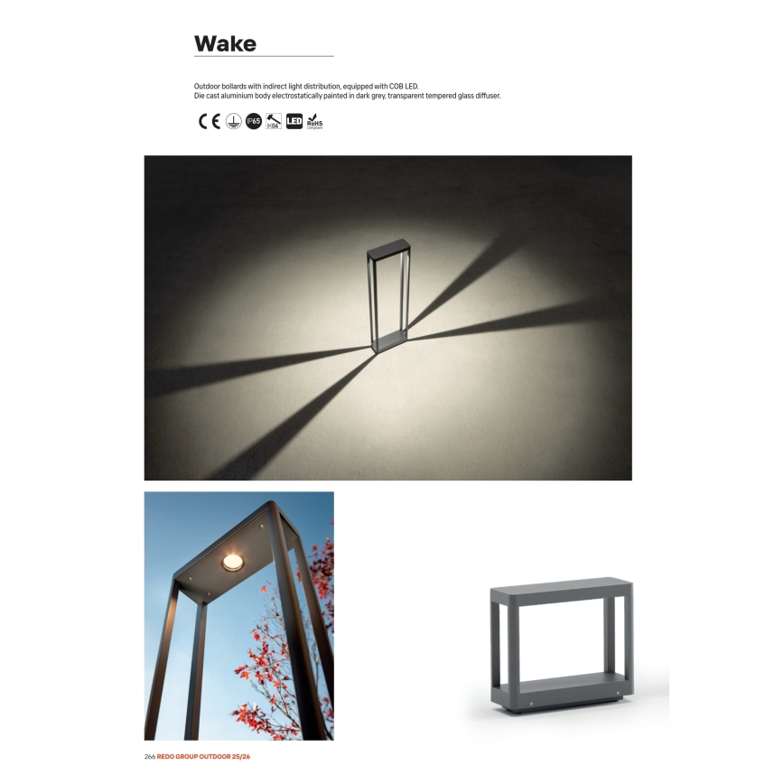 Redo 90581 - LED utomhuslampa WAKE LED/8W/230V 3000K 50 cm IP65 antracit