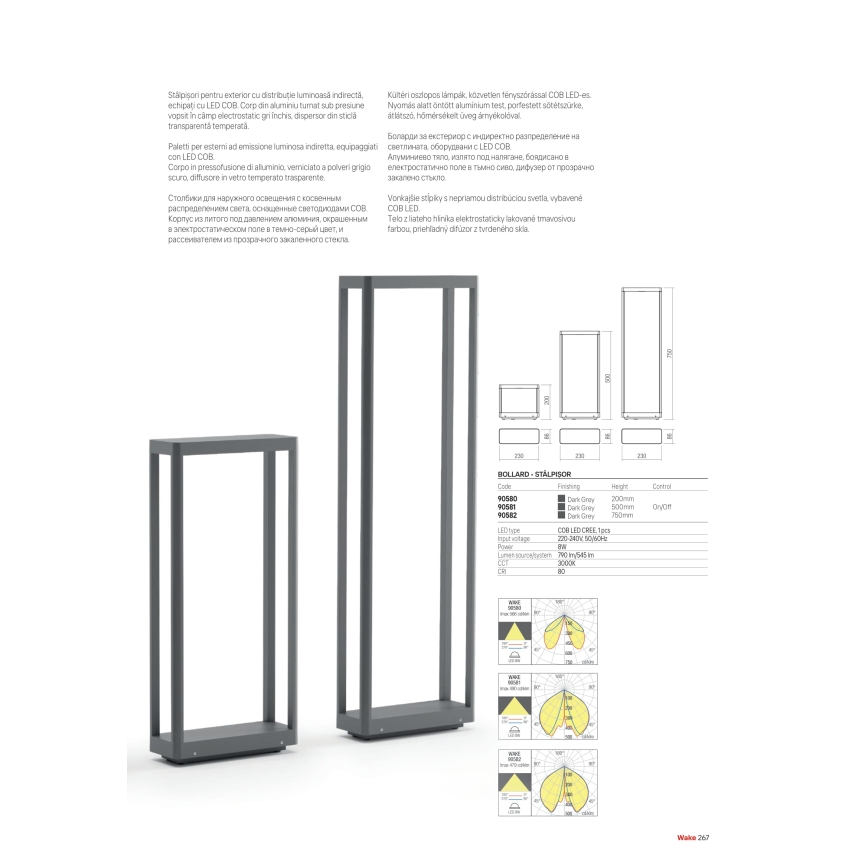 Redo 90581 - LED utomhuslampa WAKE LED/8W/230V 3000K 50 cm IP65 antracit