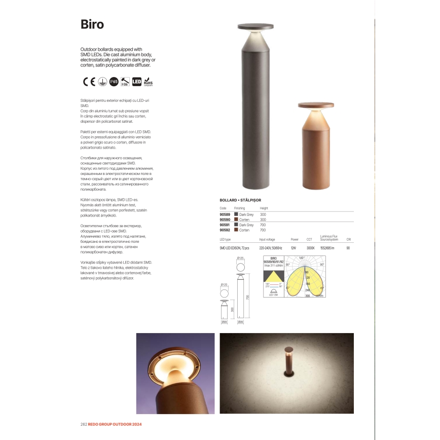 Redo 90591 - LED utomhuslampa BIRO LED/12W/230V 3000K 70 cm CRI 90 IP65 antracit