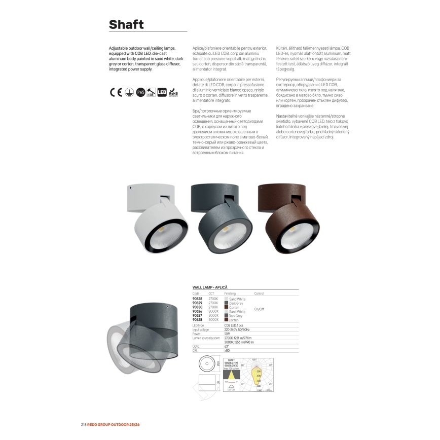 Redo 90627 - LED utomhusspot SHAFT LED/13W/230V 3000K Ø 9 cm IP65 antracit