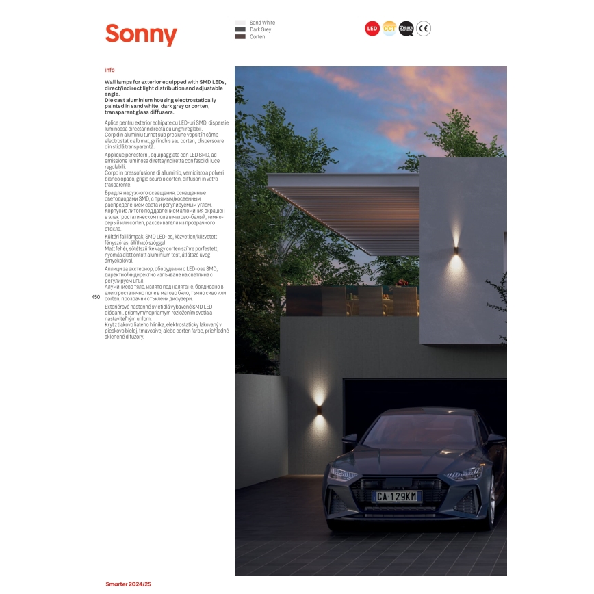 Redo 90635 - LED vägglampa för utomhusbruk SONNY 2xLED/5W/230V 2200/3000/4000K IP54 vit