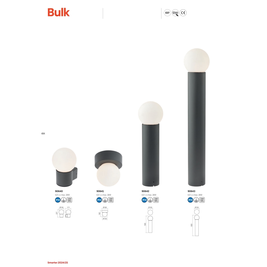 Redo 90640 - Vägglampa för utomhusbruk BULK 1xE27/28W/230V IP44 antracit