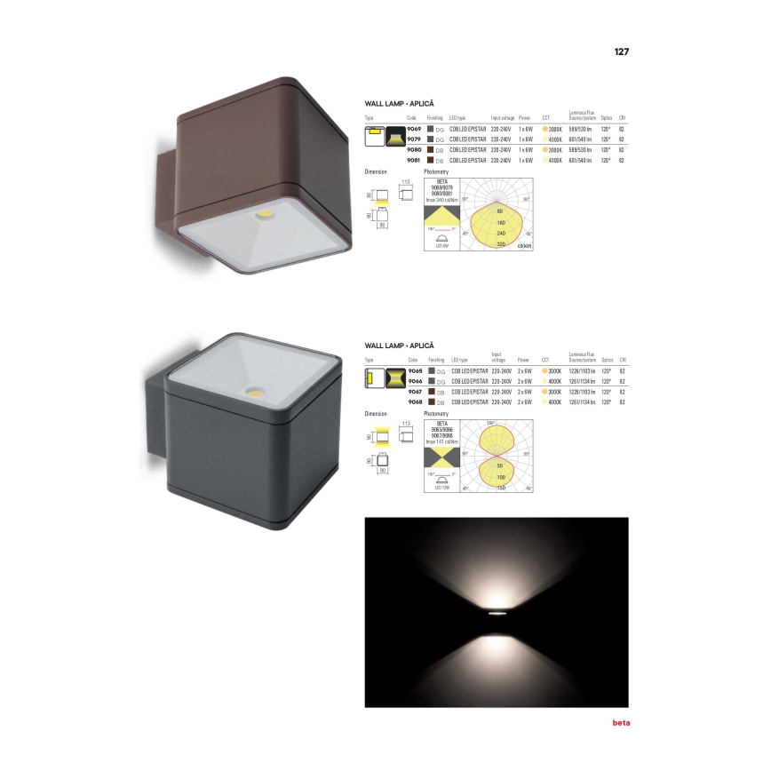 redo 9065 - LED Utomhus Väggbelysning BETA 2xLED/6W/230V IP54