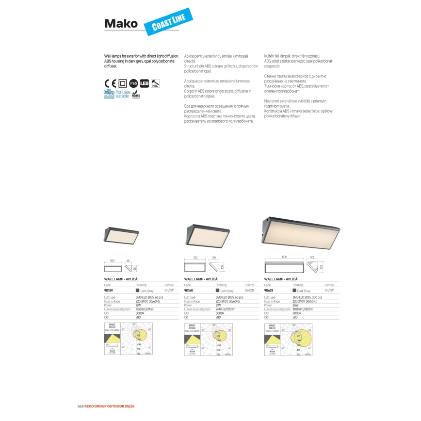 Redo 90678 - LED utomhusväggarmatur MAKO LED/65W/230V 3000K IP65 antracit