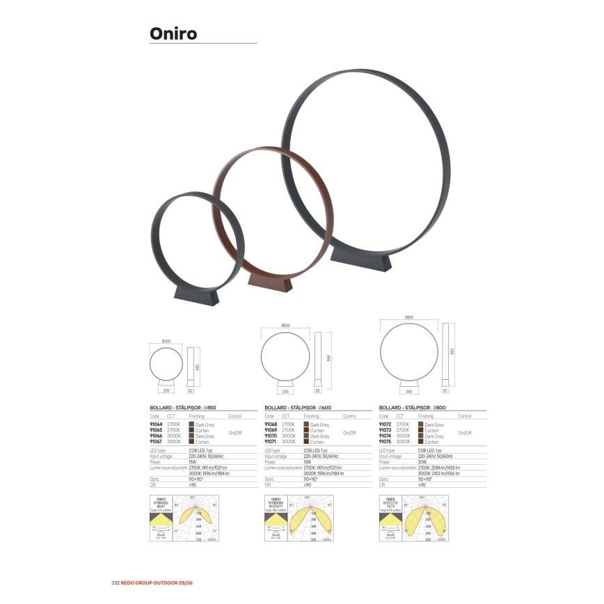 Redo 91067 - LED utomhuslampa ONIRO LED/15W/230V 3000K 49,5 cm CRI 90 IP65 brun