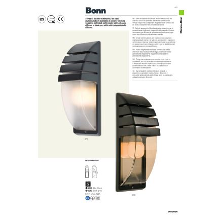 redo 9210 - Utomhus Väggbelysning BONN 1xE27/42W/230V IP44