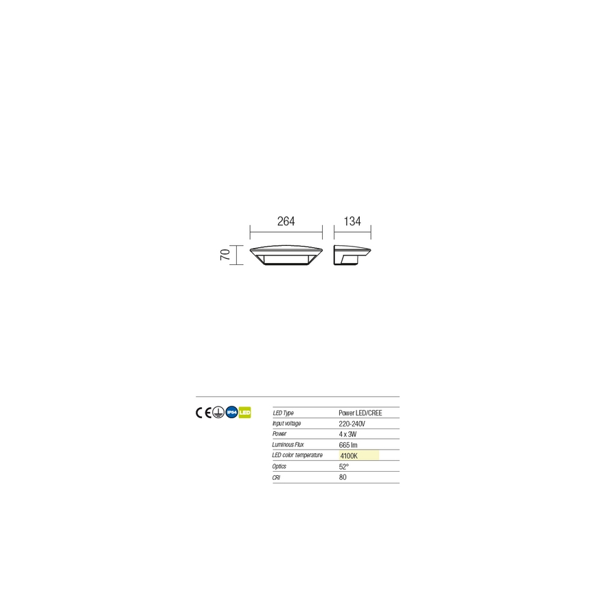 Redo 9407 - LED vägglampa för utomhusbruk PLATE 4xLED/3W/230V 4100K IP54 antracit