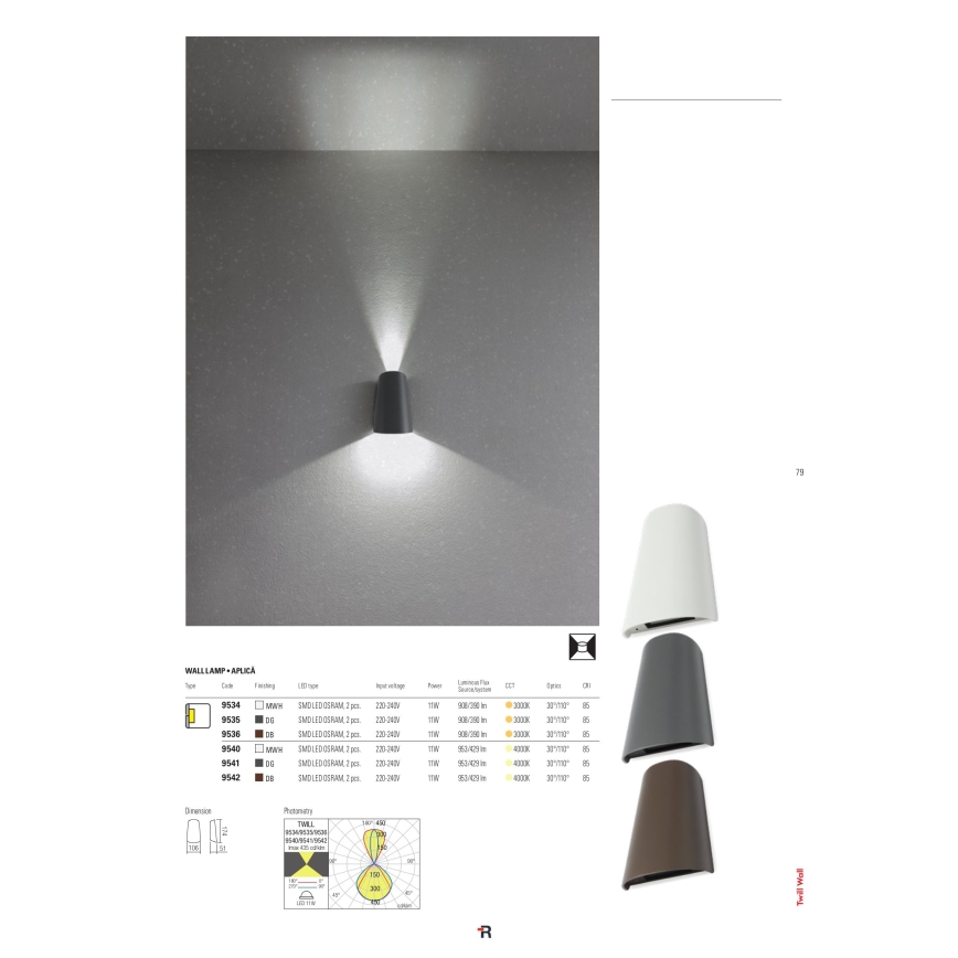 redo 9536 - Utomhus LED Väggbelysning TWILL 1xLED/11W/230V IP65