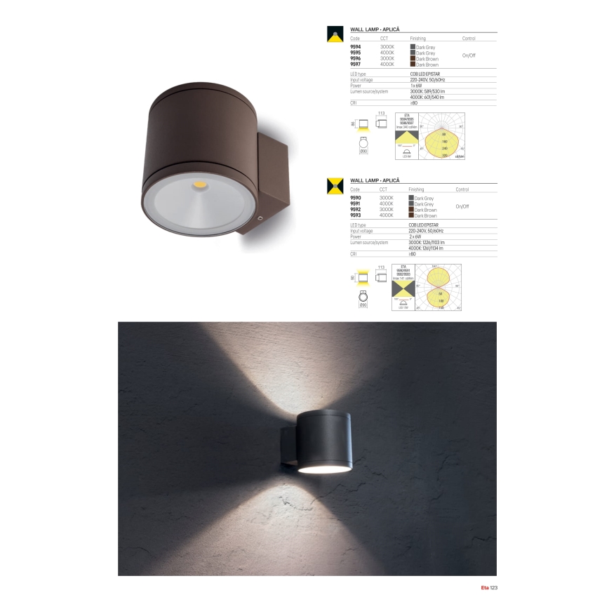 Redo 9594 - Utomhusväggarmatur ETA LED/6W/230V 3000K IP54 antracit