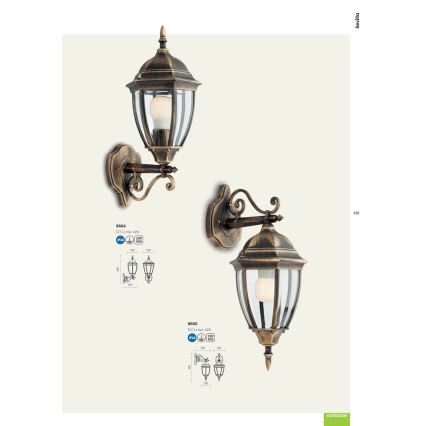 Redo 9604 - Vägglampa för utomhusbruk SEVILLA 1xE27/42W/230V IP44 guld/patina