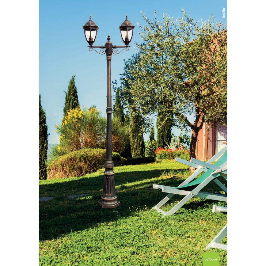 Redo 9609 - Utomhuslampa SEVILLA 2xE27/42W/230V IP44 guld/patina