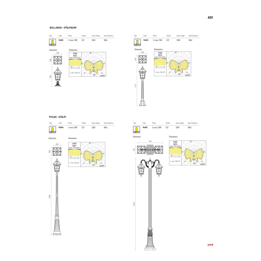 Redo 9652 - Utomhuslampa YORK 1xE27/70W/230V IP44 brun