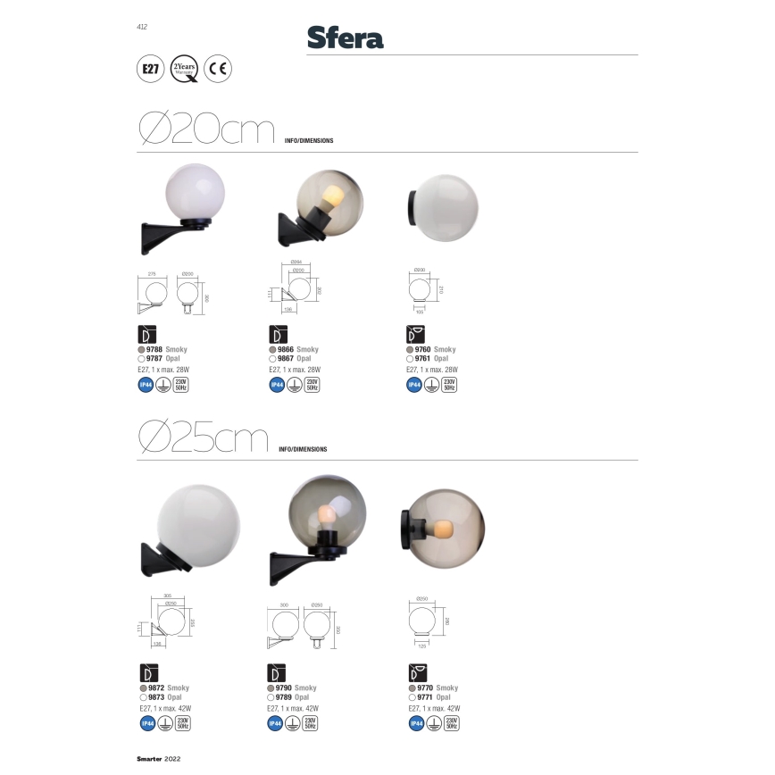 Redo 9771 - Reservskärm för utomhusbelysning SFERA Ø 25 cm IP44 vit