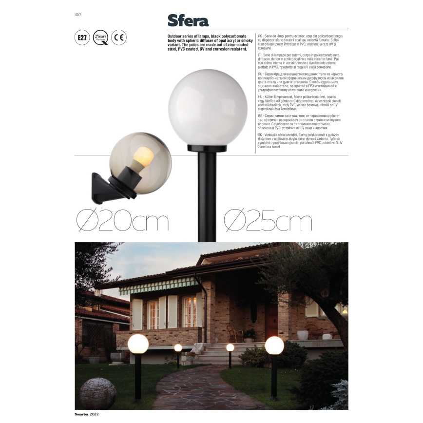 Redo 9775 - Utomhuslampa SFERA 1xE27/42W/230V IP44 25x38cm vit