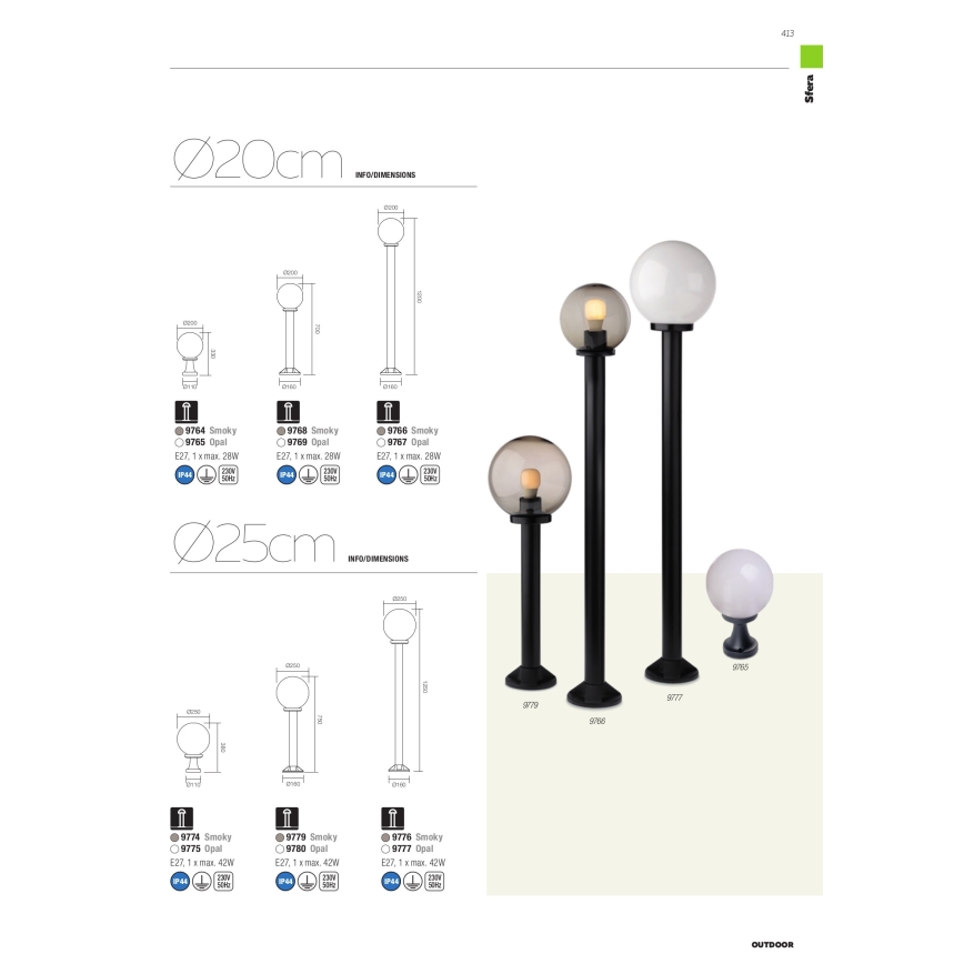 Redo 9775 - Utomhuslampa SFERA 1xE27/42W/230V IP44 25x38cm vit