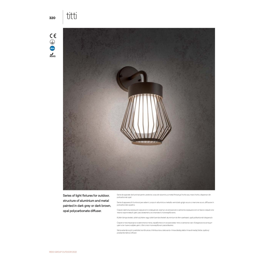 Redo 9843 - Vägglampa för utomhusbruk TITTI 1xE27/42W/230V IP44 antracit
