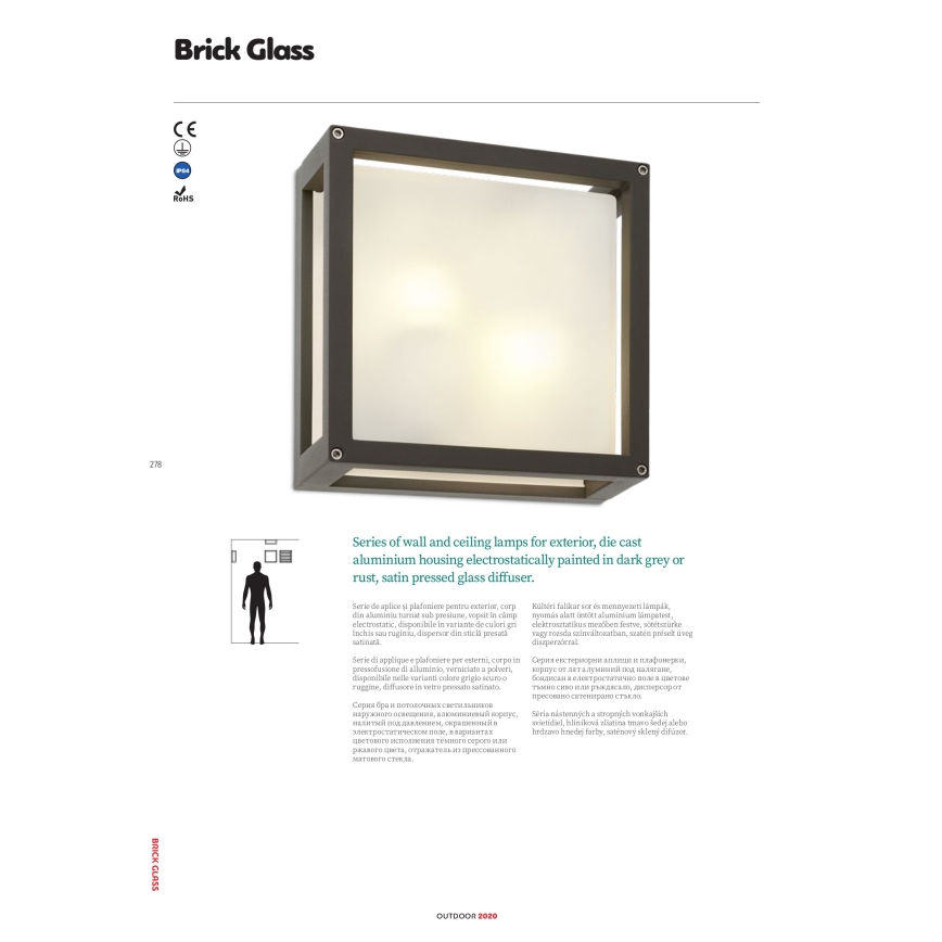 redo 9893 - Utomhus Väggbelysning BRICK 2xE27/42W/230V IP54 brun