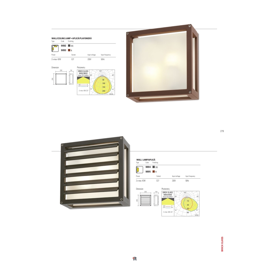 redo 9893 - Utomhus Väggbelysning BRICK 2xE27/42W/230V IP54 brun