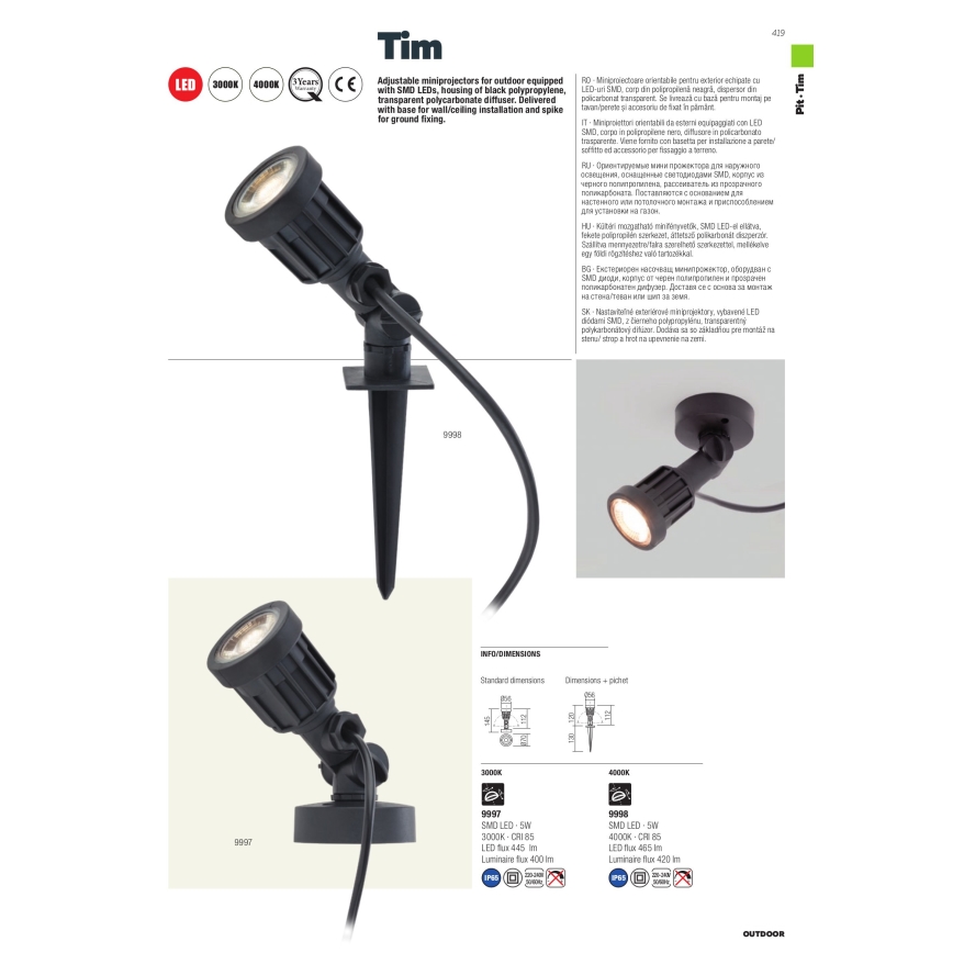 Redo 9997 - LED-lampa för utomhusbruk TIM LED/5W/230V 3000K IP65