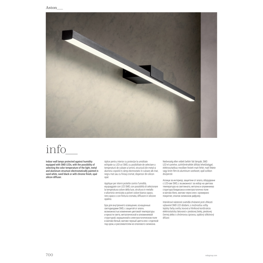Redo01-3270 - Badrumsspegel med LED-belysning ASTON LED/12W/230V 60 cm CRI 90 IP44 svart