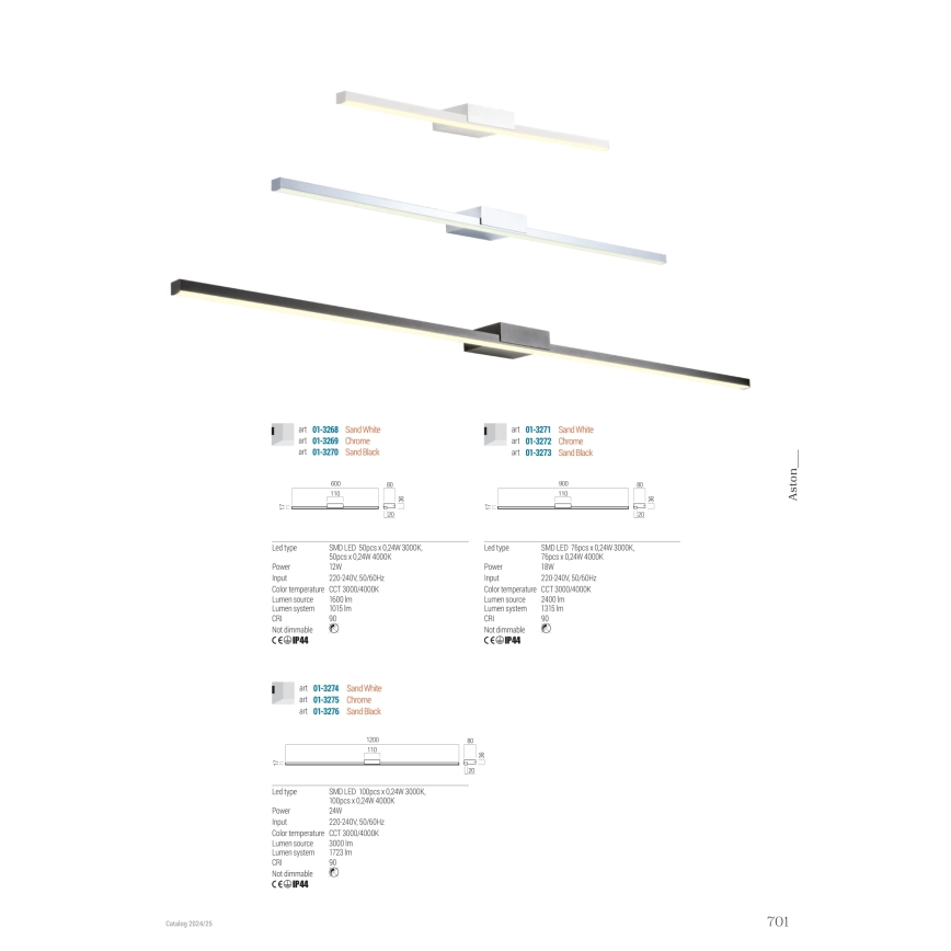 Redo01-3270 - Badrumsspegel med LED-belysning ASTON LED/12W/230V 60 cm CRI 90 IP44 svart