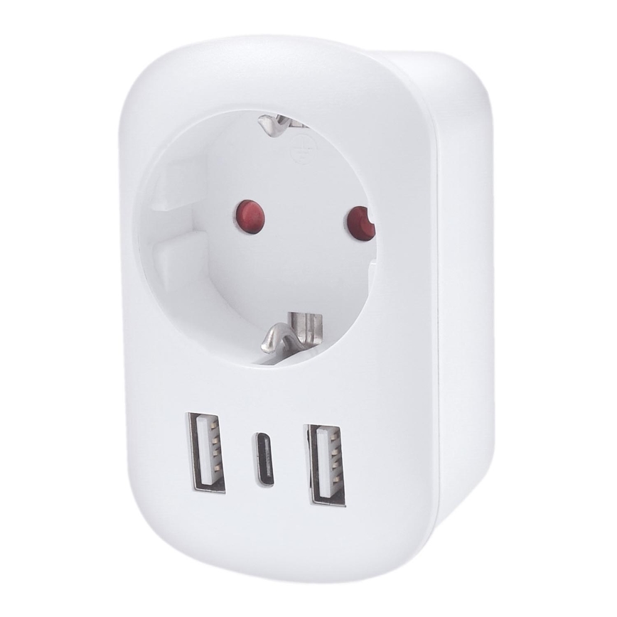 Reseadapter för USA 230V 2x USB-A + 1x USB-C