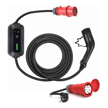 Reseladdningsstation för elbilar EV/PHEV AC Typ 2 16A/400V 22kW IP55 7m + adapter 230V 3,7kW + låda
