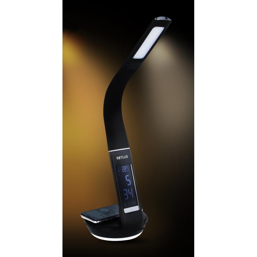 LED Dimbar bordslampa med trådlös laddning Qi 5W och display LED/6W/230V 3000/4000/6000K svart