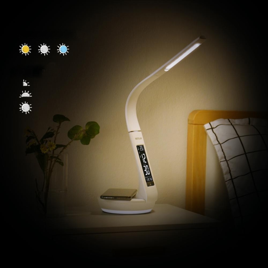LED Dimbar bordslampa med trådlös laddning Qi 5W och display LED/6W/230V 3000/4000/6000K vit