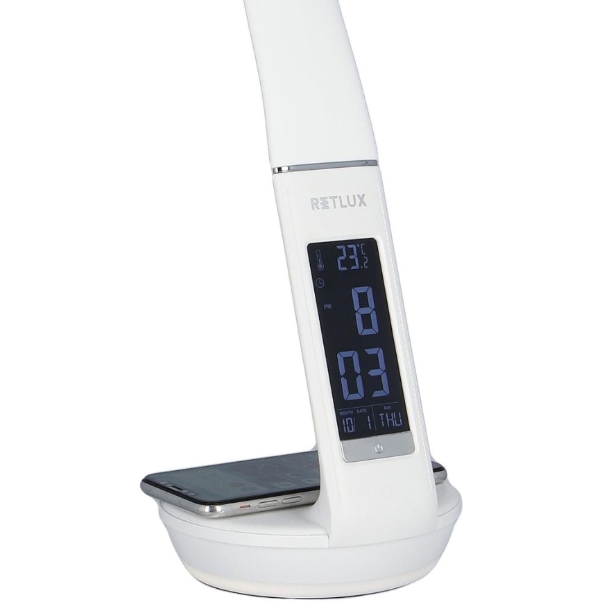 LED Dimbar bordslampa med trådlös laddning Qi 5W och display LED/6W/230V 3000/4000/6000K vit