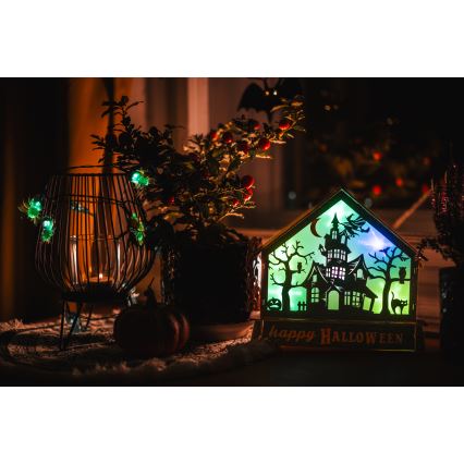 LED Dekoration HALLOWEEN LED/2xAA/Flerfärgad spökhus